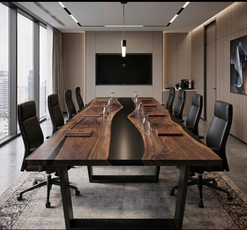 Walnut Epoxy Slab River Tables—Conference Table Or Dining Table