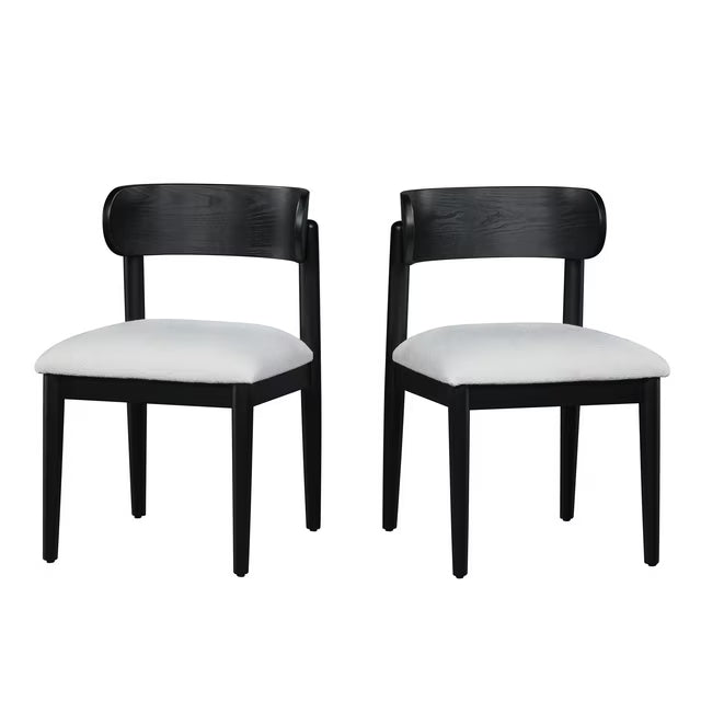 Beautiful Drew Dining Room Chairs by Drew Barrymore, Rich Black Finish with Striped Fabric, 2 Pack