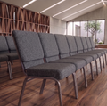 21" Wide Gray Fabric 330lbs Church Chair | Stackable Seating Fabric Worship Chairs with Cut-Away Back