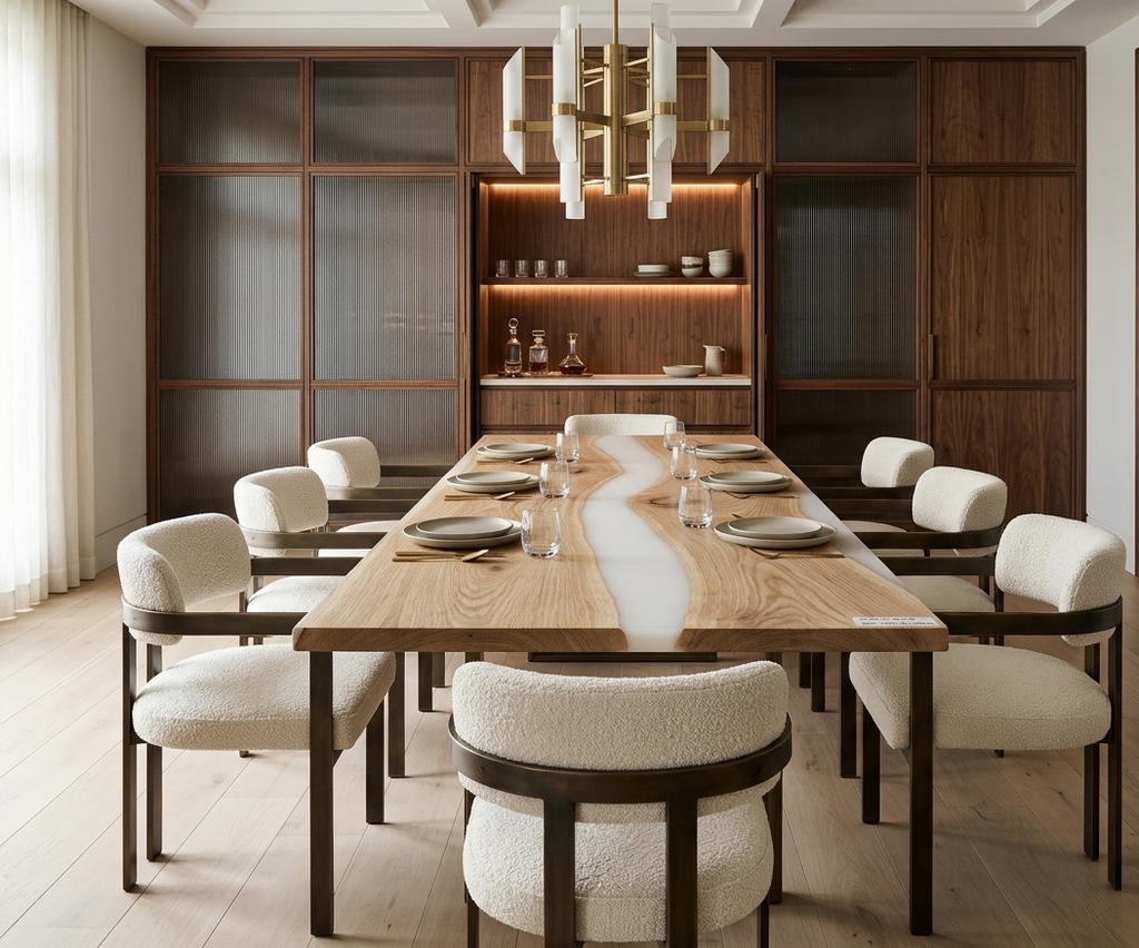 White Oak Or Walnut Epoxy Slab River Dining Table