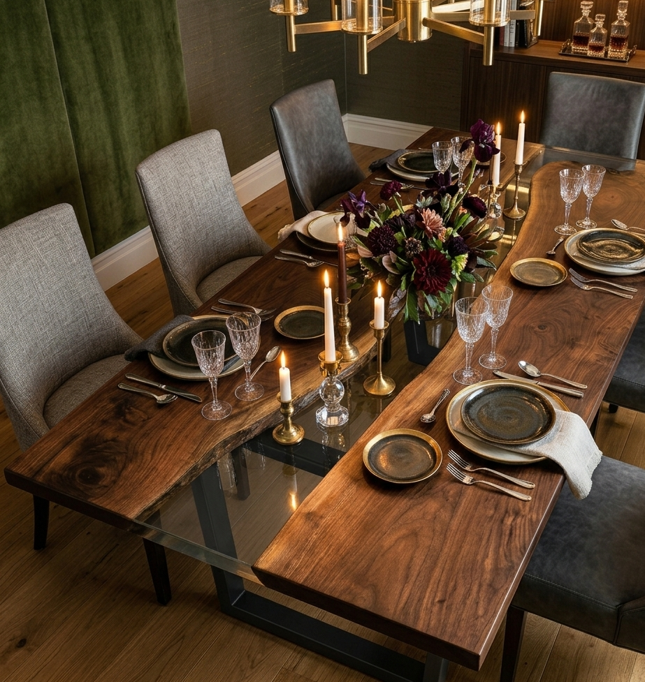 Walnut Epoxy Slab River Tables—Conference Table Or Dining Table