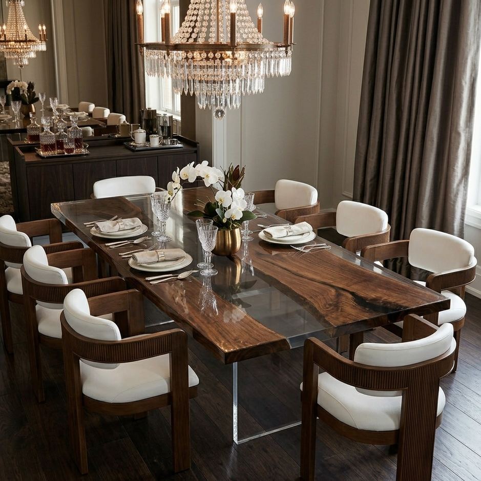 Walnut Epoxy Slab River Tables—Conference Table Or Dining Table