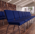 21" Wide Blue Fabric 800lbs Church Chair | Stackable Seating Fabric Worship Chairs with Cut-Away Back