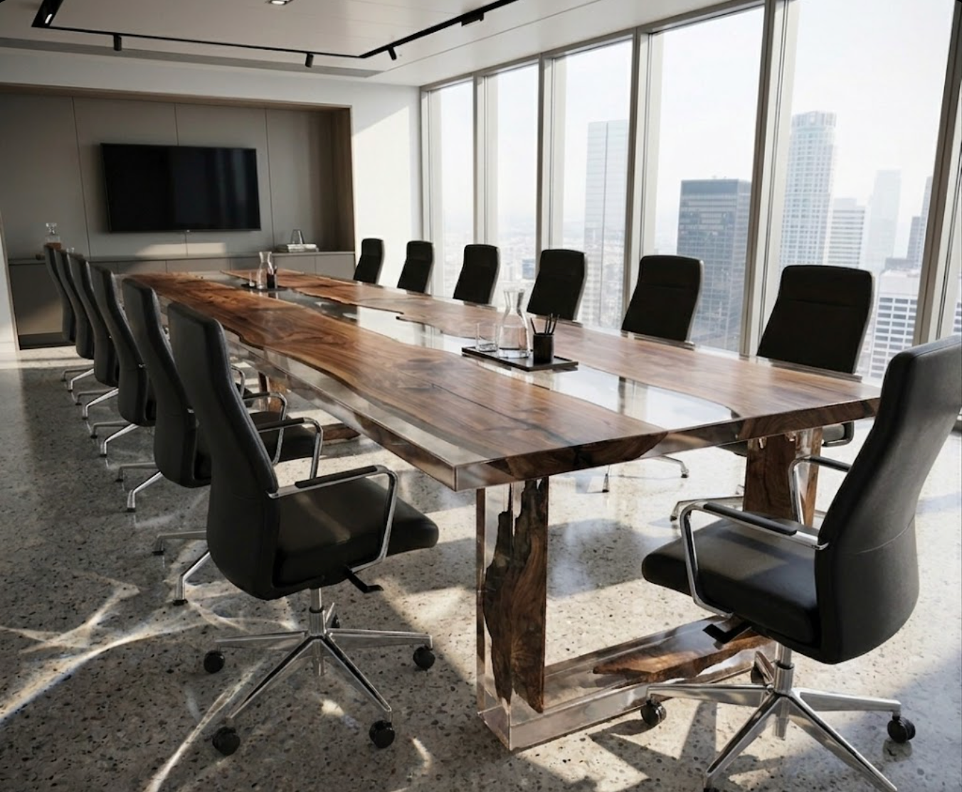 Walnut Epoxy Slab River Table With Epoxy Legs—Conference Table Or Dining Table