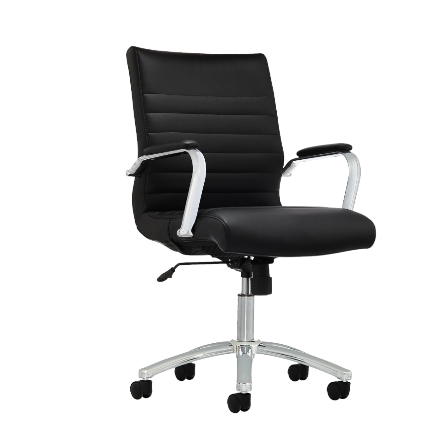 Realspace® Modern Comfort Winsley Bonded Leather Mid-Back Manager Office Chair, Black/Silver, BIFMA Compliant