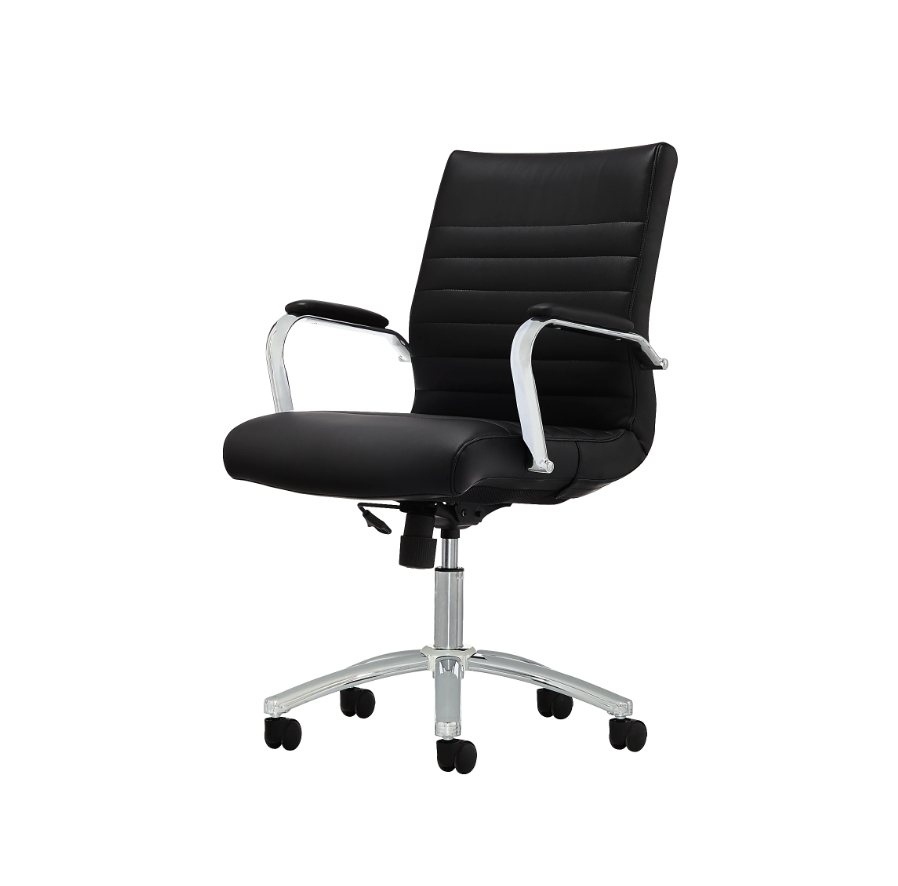 Realspace® Modern Comfort Winsley Bonded Leather Mid-Back Manager Office Chair, Black/Silver, BIFMA Compliant