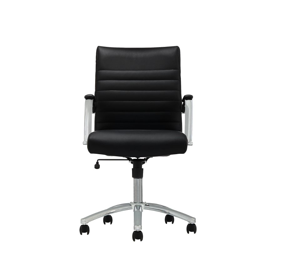 Realspace® Modern Comfort Winsley Bonded Leather Mid-Back Manager Office Chair, Black/Silver, BIFMA Compliant