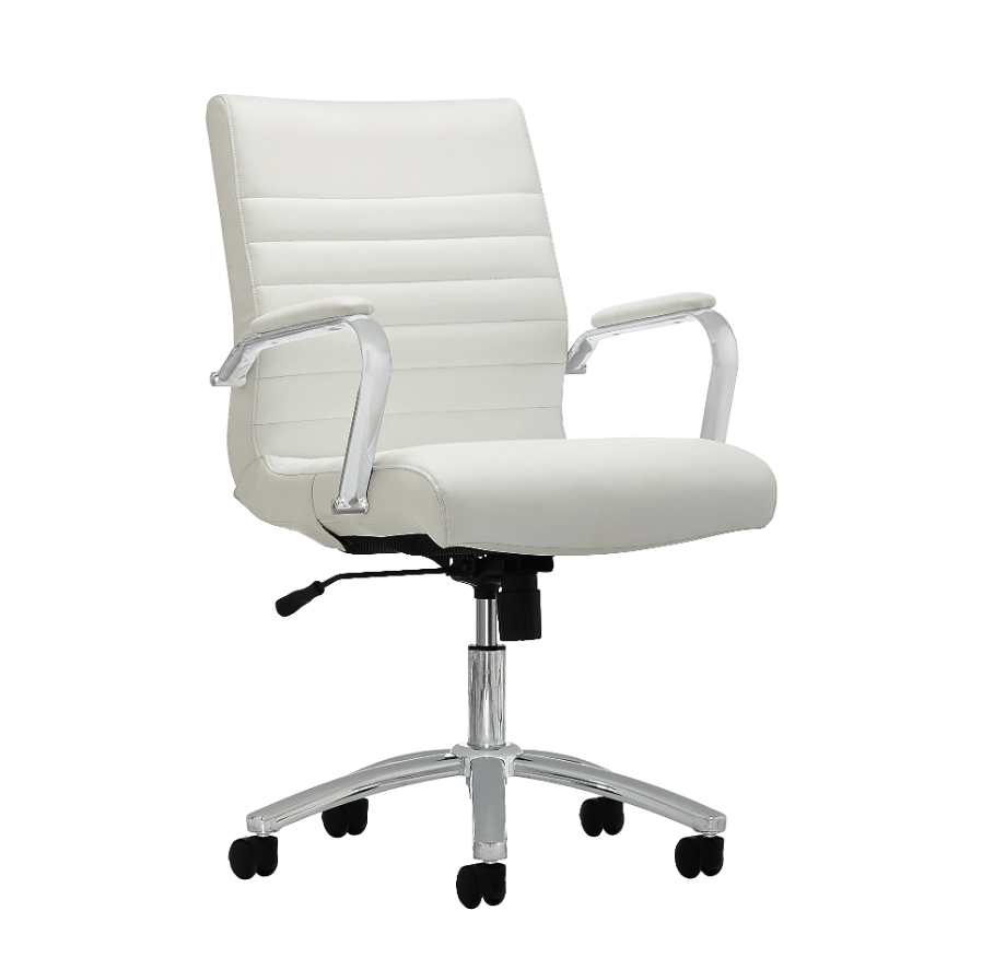 Realspace® Modern Comfort Winsley Bonded Leather Mid-Back Manager Office Chair, White/Silver, BIFMA Compliant