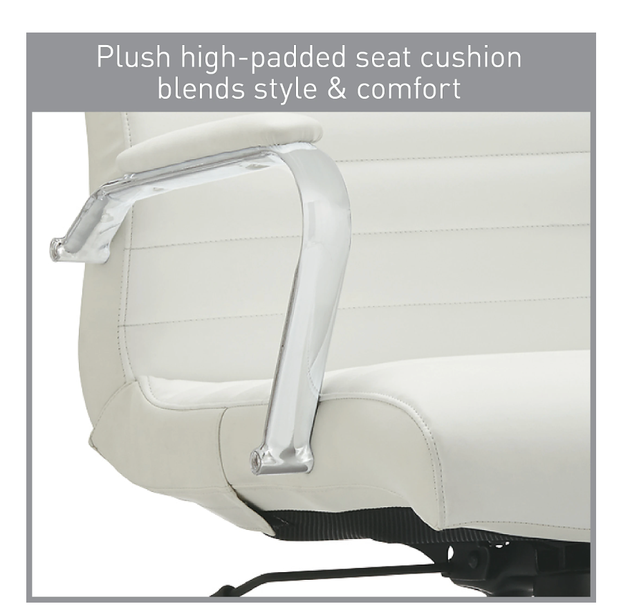 Realspace® Modern Comfort Winsley Bonded Leather Mid-Back Manager Office Chair, White/Silver, BIFMA Compliant