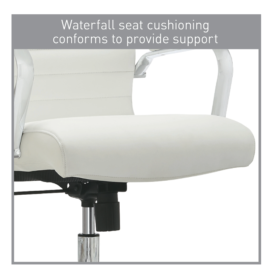 Realspace® Modern Comfort Winsley Bonded Leather Mid-Back Manager Office Chair, White/Silver, BIFMA Compliant