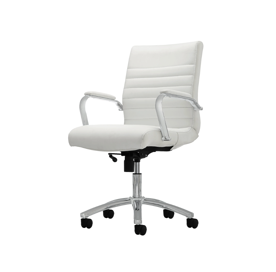 Realspace® Modern Comfort Winsley Bonded Leather Mid-Back Manager Office Chair, White/Silver, BIFMA Compliant