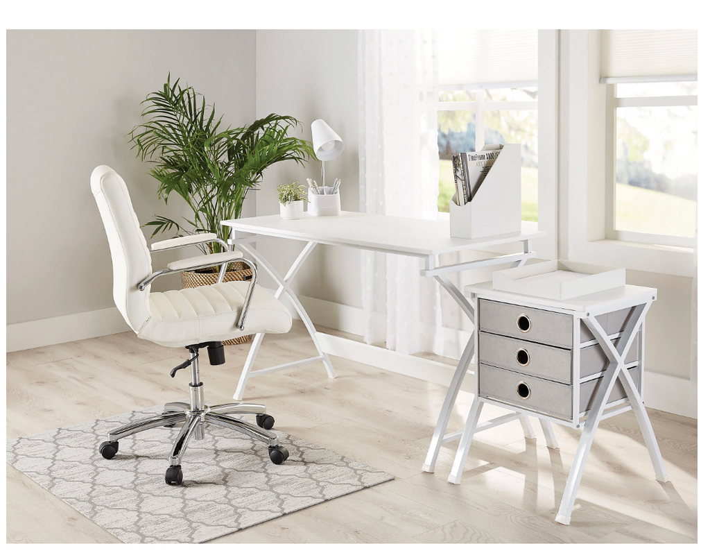 Realspace® Modern Comfort Winsley Bonded Leather Mid-Back Manager Office Chair, White/Silver, BIFMA Compliant