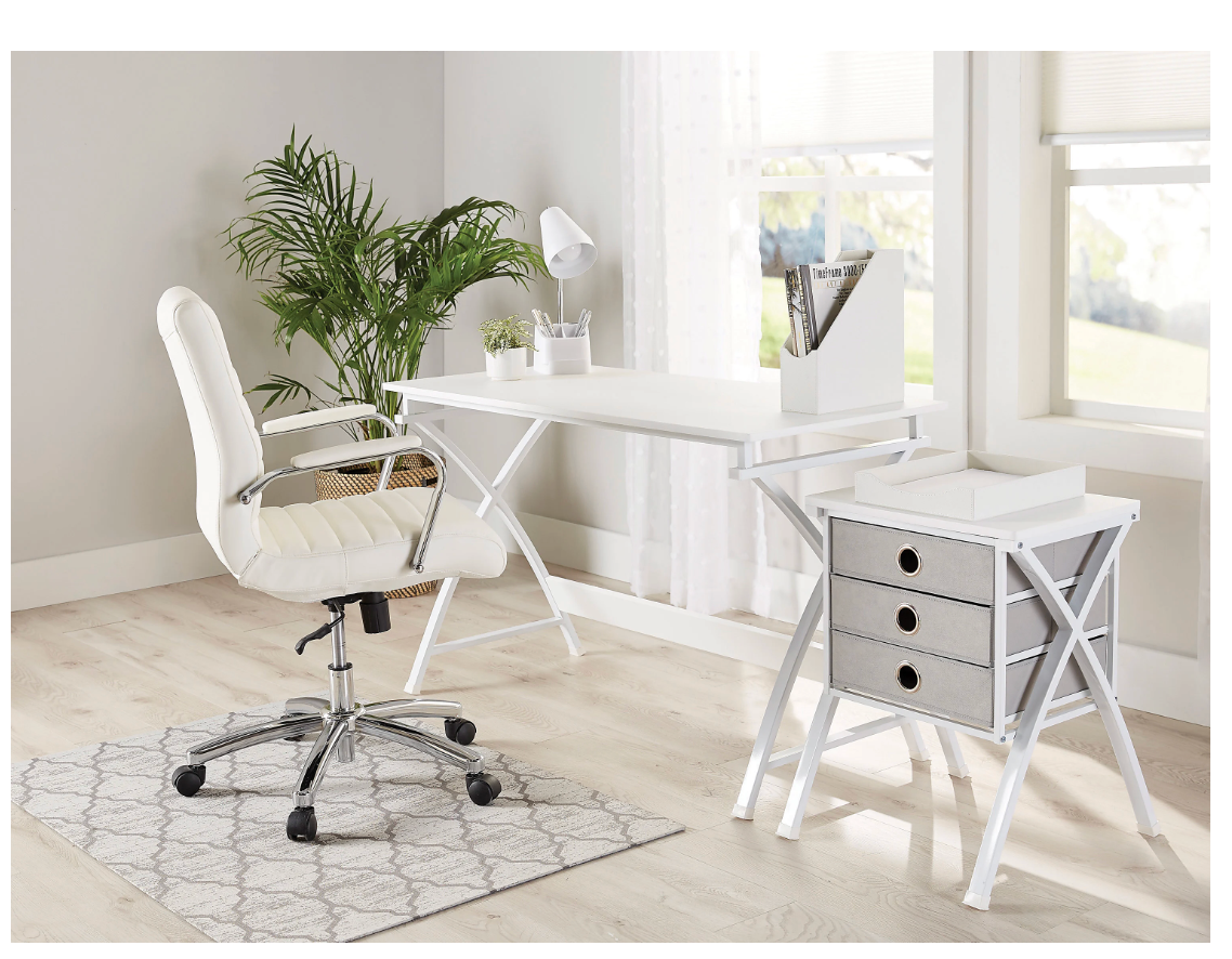 Realspace® Modern Comfort Winsley Bonded Leather Mid-Back Manager Office Chair, White/Silver, BIFMA Compliant