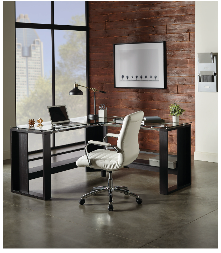 Realspace® Modern Comfort Winsley Bonded Leather Mid-Back Manager Office Chair, White/Silver, BIFMA Compliant