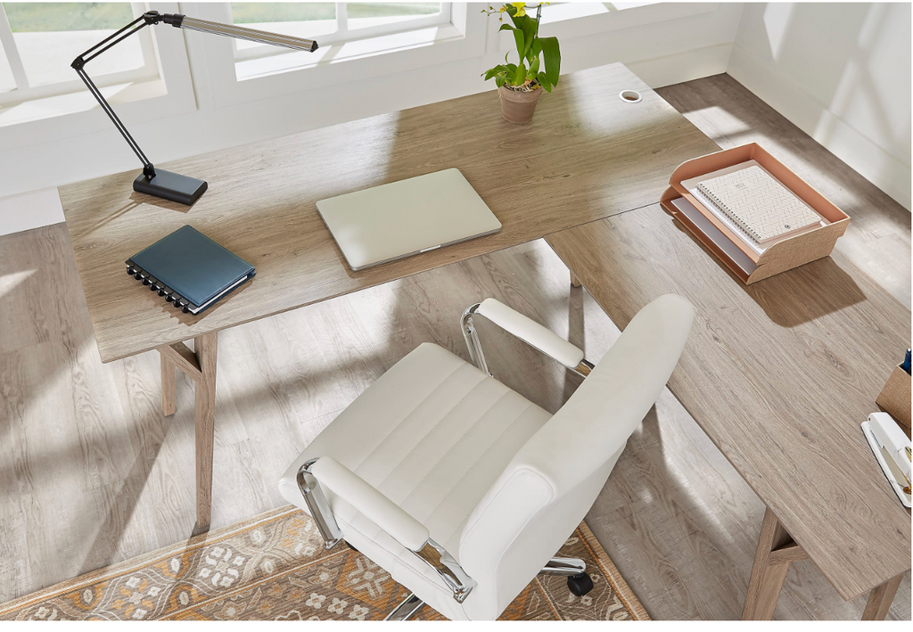 Realspace® Modern Comfort Winsley Bonded Leather Mid-Back Manager Office Chair, White/Silver, BIFMA Compliant