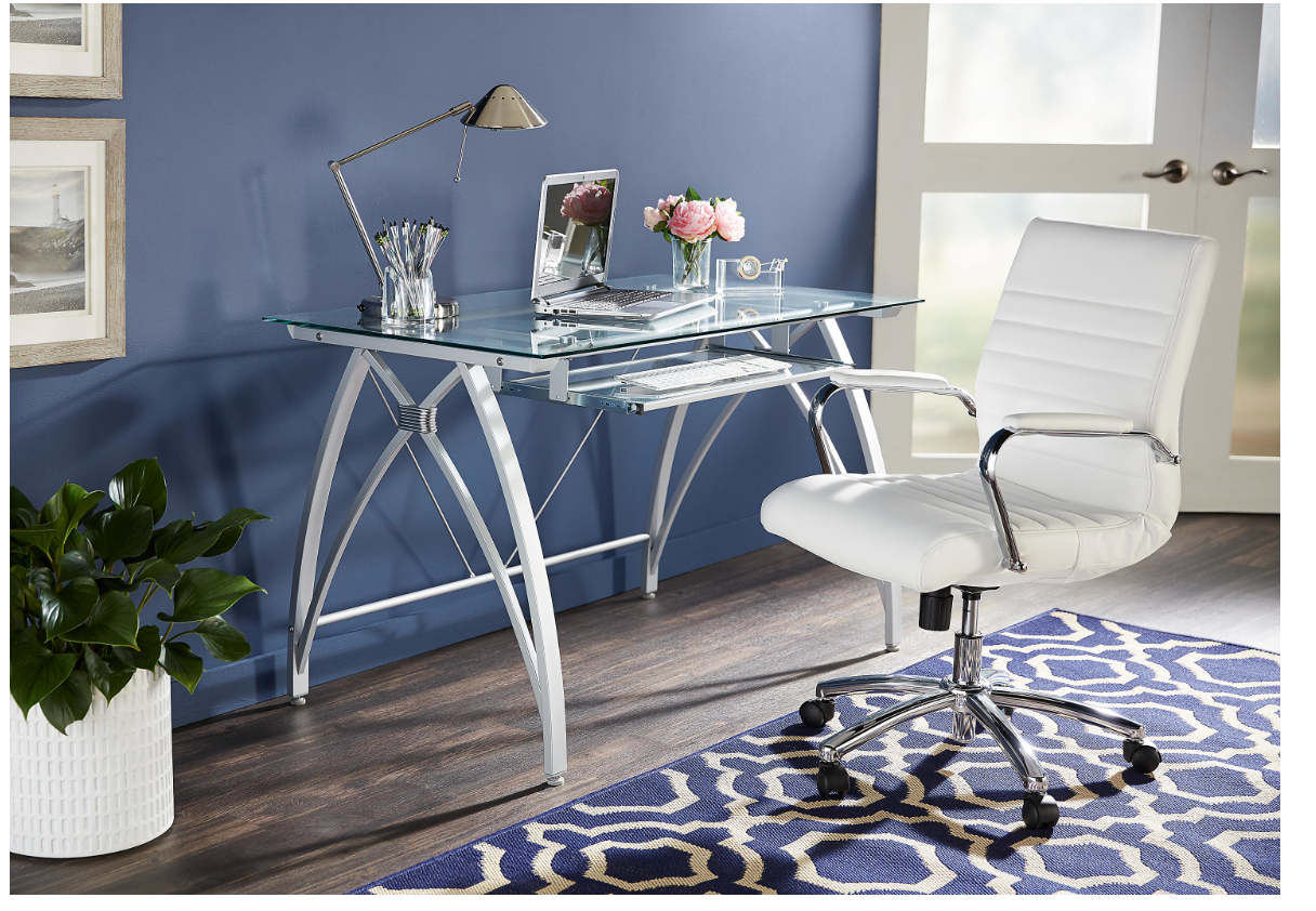 Realspace® Modern Comfort Winsley Bonded Leather Mid-Back Manager Office Chair, White/Silver, BIFMA Compliant