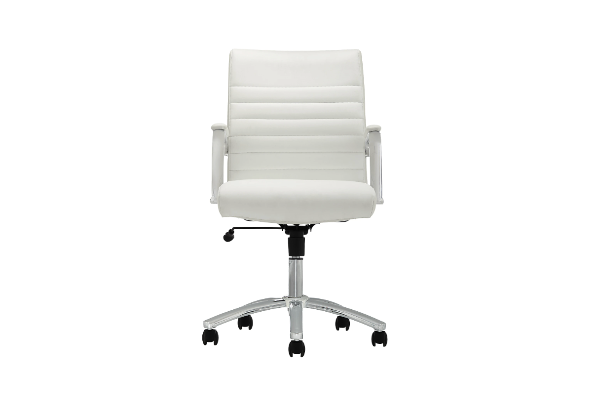 Realspace® Modern Comfort Winsley Bonded Leather Mid-Back Manager Office Chair, White/Silver, BIFMA Compliant