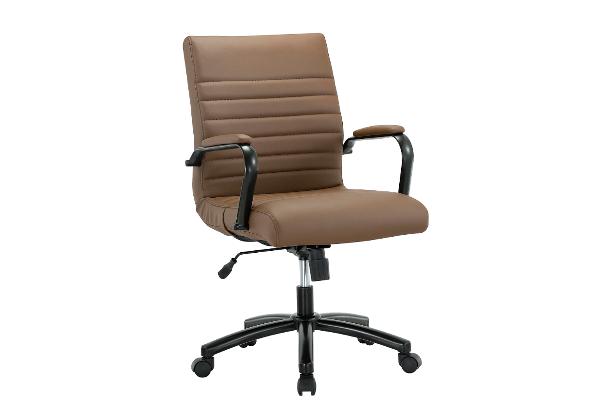Realspace® Modern Comfort Winsley Bonded Leather Mid-Back Manager Office Chair, Brown/Black, BIFMA Compliant