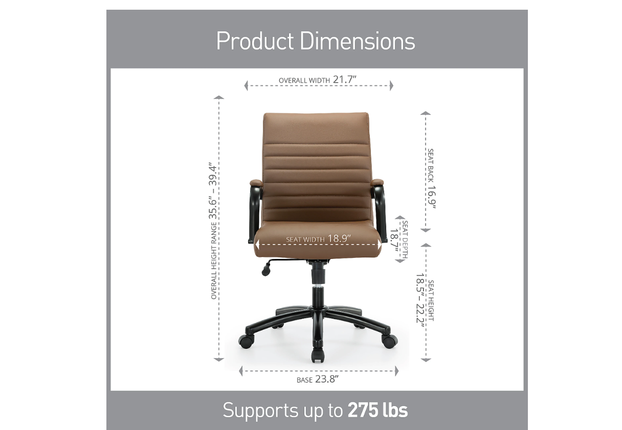 Realspace® Modern Comfort Winsley Bonded Leather Mid-Back Manager Office Chair, Brown/Black, BIFMA Compliant