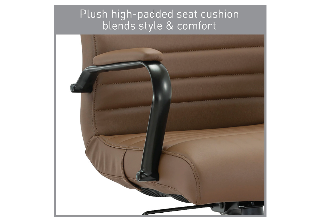 Realspace® Modern Comfort Winsley Bonded Leather Mid-Back Manager Office Chair, Brown/Black, BIFMA Compliant