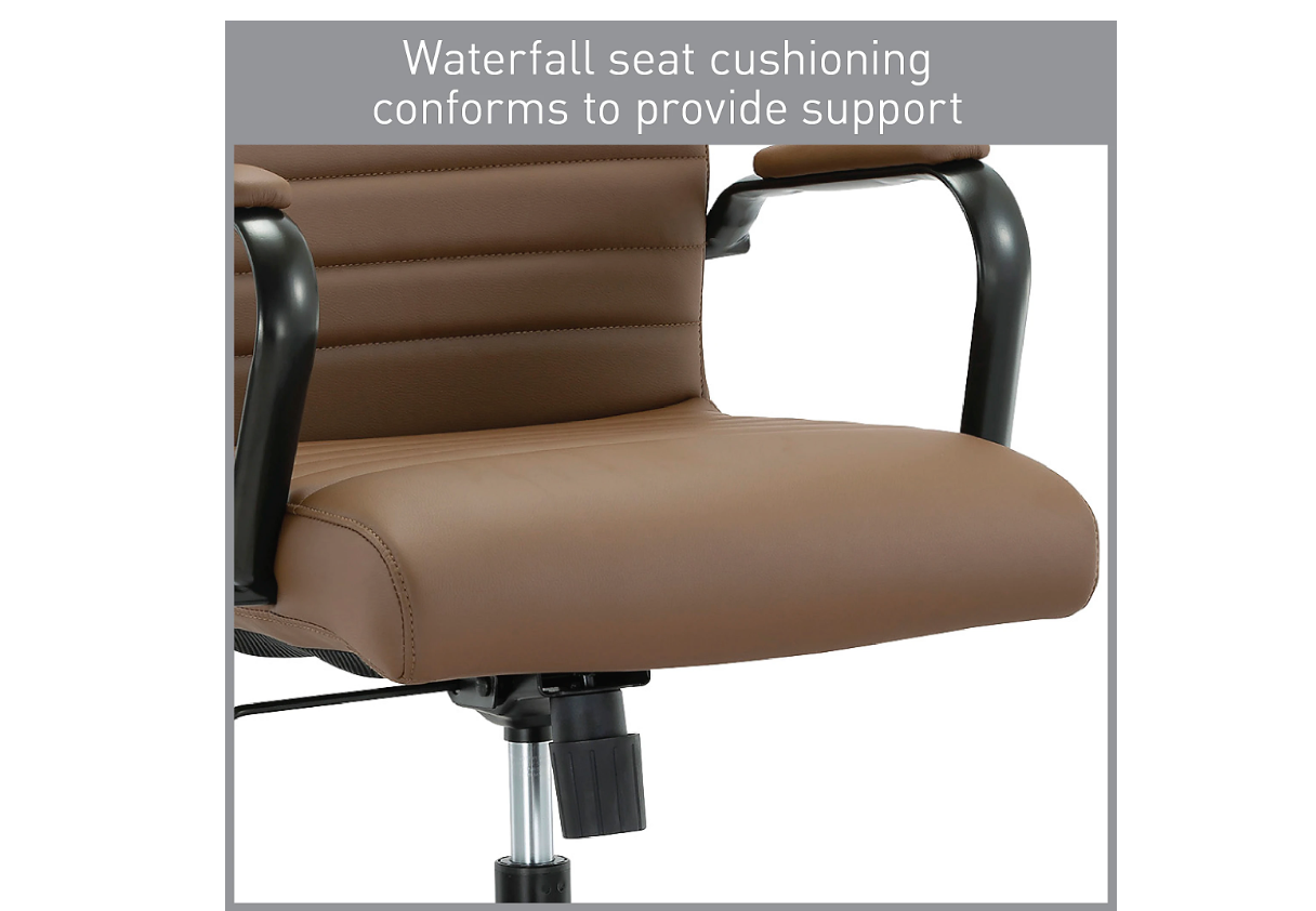 Realspace® Modern Comfort Winsley Bonded Leather Mid-Back Manager Office Chair, Brown/Black, BIFMA Compliant
