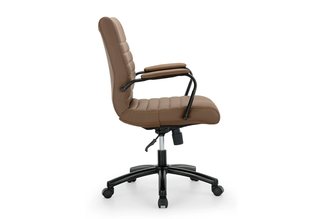 Realspace® Modern Comfort Winsley Bonded Leather Mid-Back Manager Office Chair, Brown/Black, BIFMA Compliant