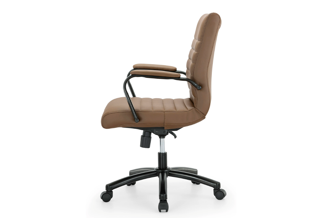 Realspace® Modern Comfort Winsley Bonded Leather Mid-Back Manager Office Chair, Brown/Black, BIFMA Compliant