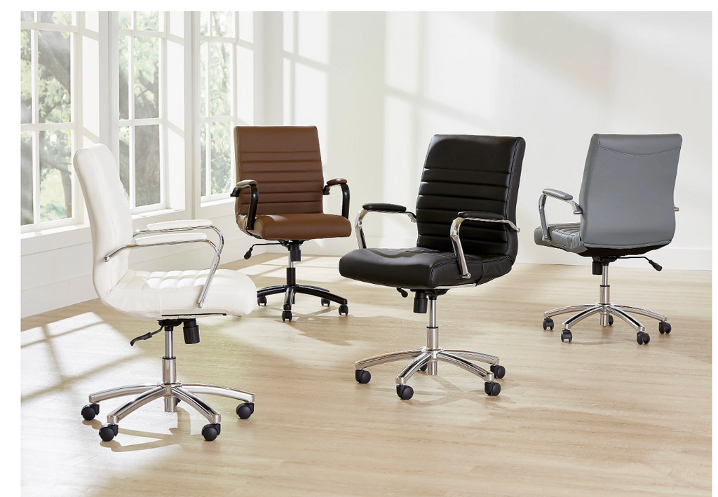 Realspace® Modern Comfort Winsley Bonded Leather Mid-Back Manager Office Chair, Brown/Black, BIFMA Compliant