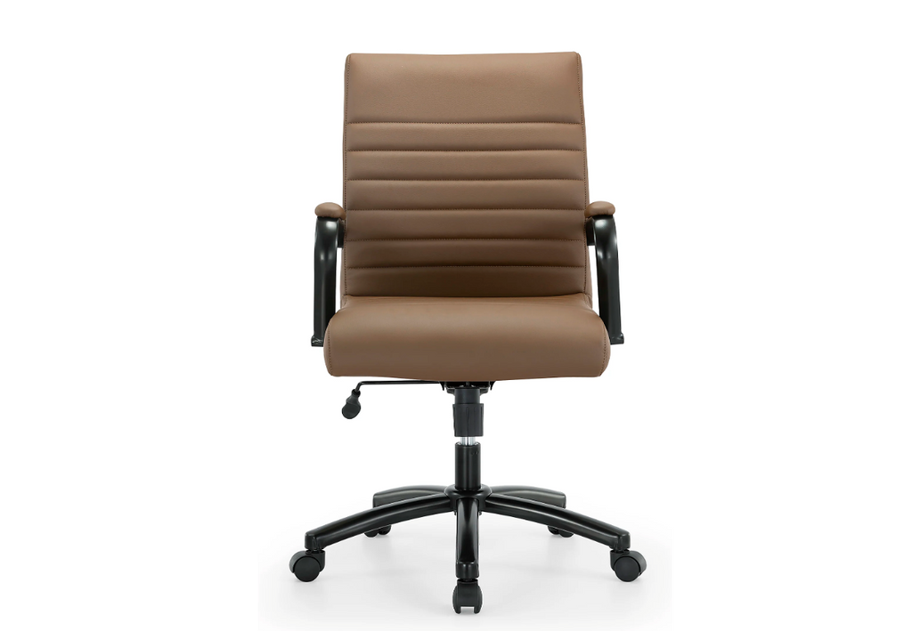 Realspace® Modern Comfort Winsley Bonded Leather Mid-Back Manager Office Chair, Brown/Black, BIFMA Compliant