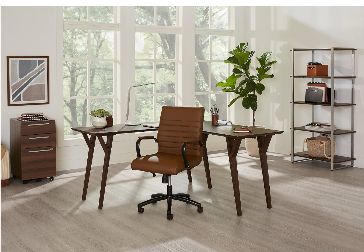 Realspace® Modern Comfort Winsley Bonded Leather Mid-Back Manager Office Chair, Brown/Black, BIFMA Compliant