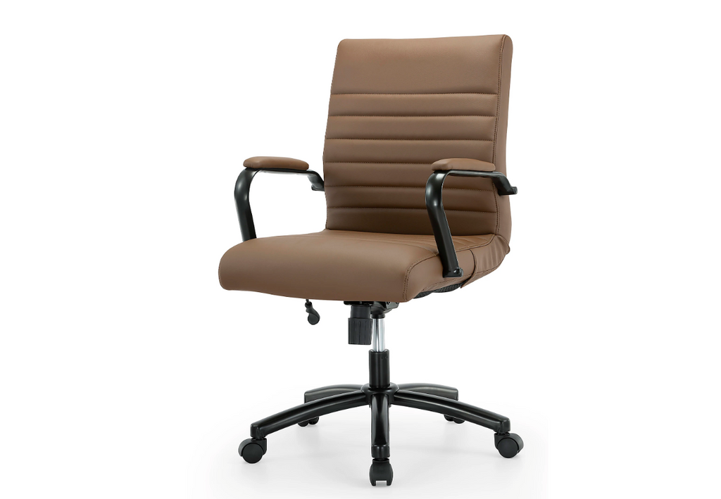 Realspace® Modern Comfort Winsley Bonded Leather Mid-Back Manager Office Chair, Brown/Black, BIFMA Compliant