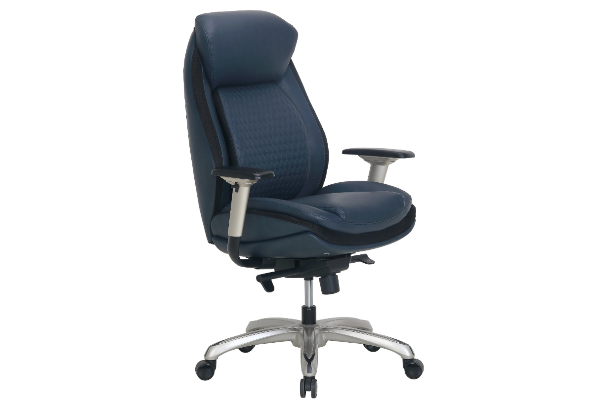 Shaquille O'Neal™ Zethus Ergonomic Bonded Leather High-Back Executive Office Chair, Navy/Silver