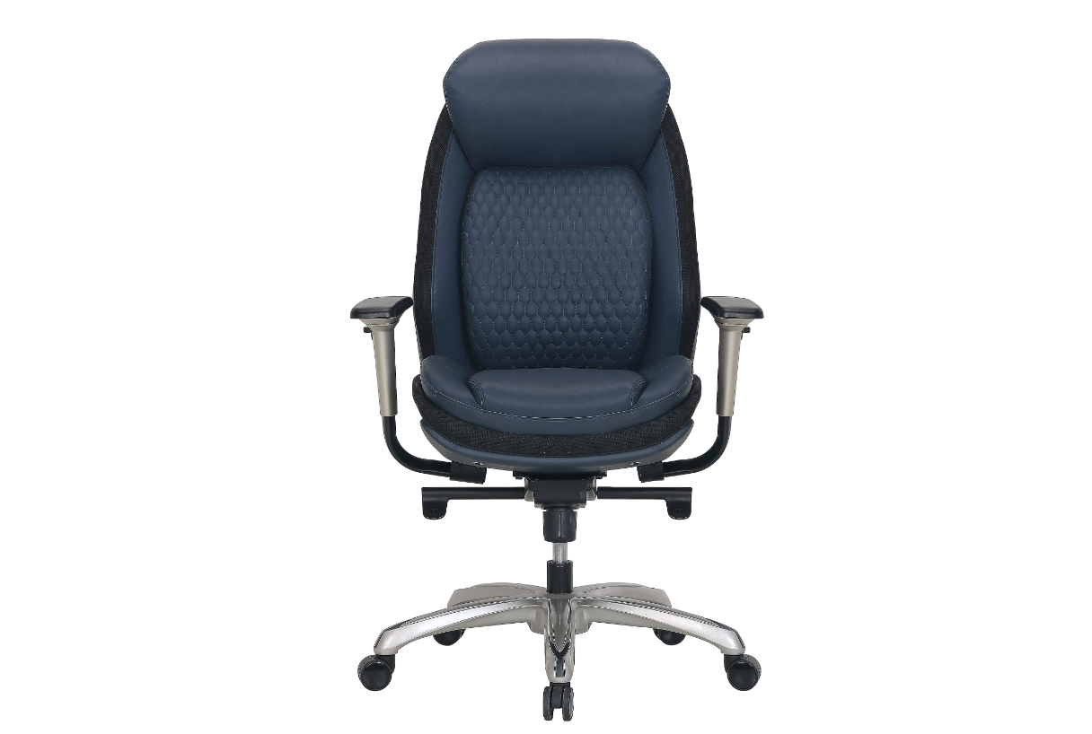 Shaquille O'Neal™ Zethus Ergonomic Bonded Leather High-Back Executive Office Chair, Navy/Silver