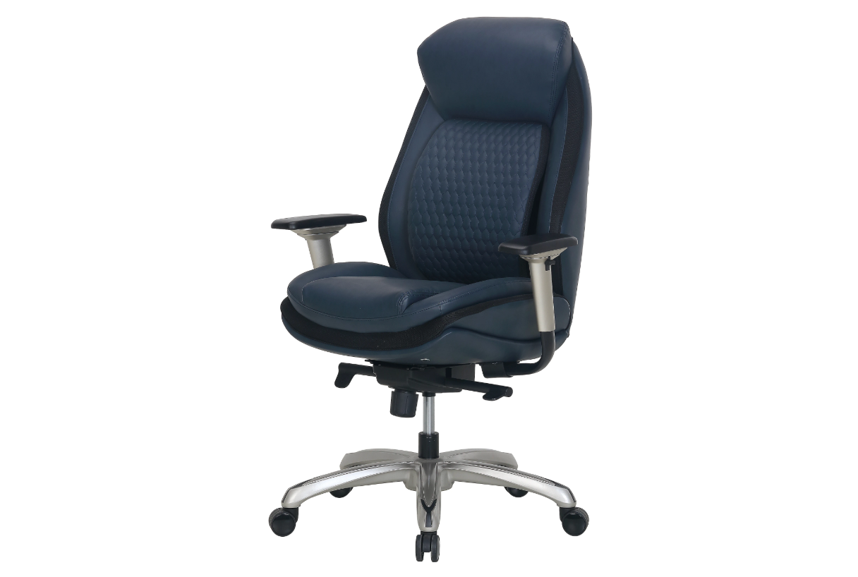 Shaquille O'Neal™ Zethus Ergonomic Bonded Leather High-Back Executive Office Chair, Navy/Silver