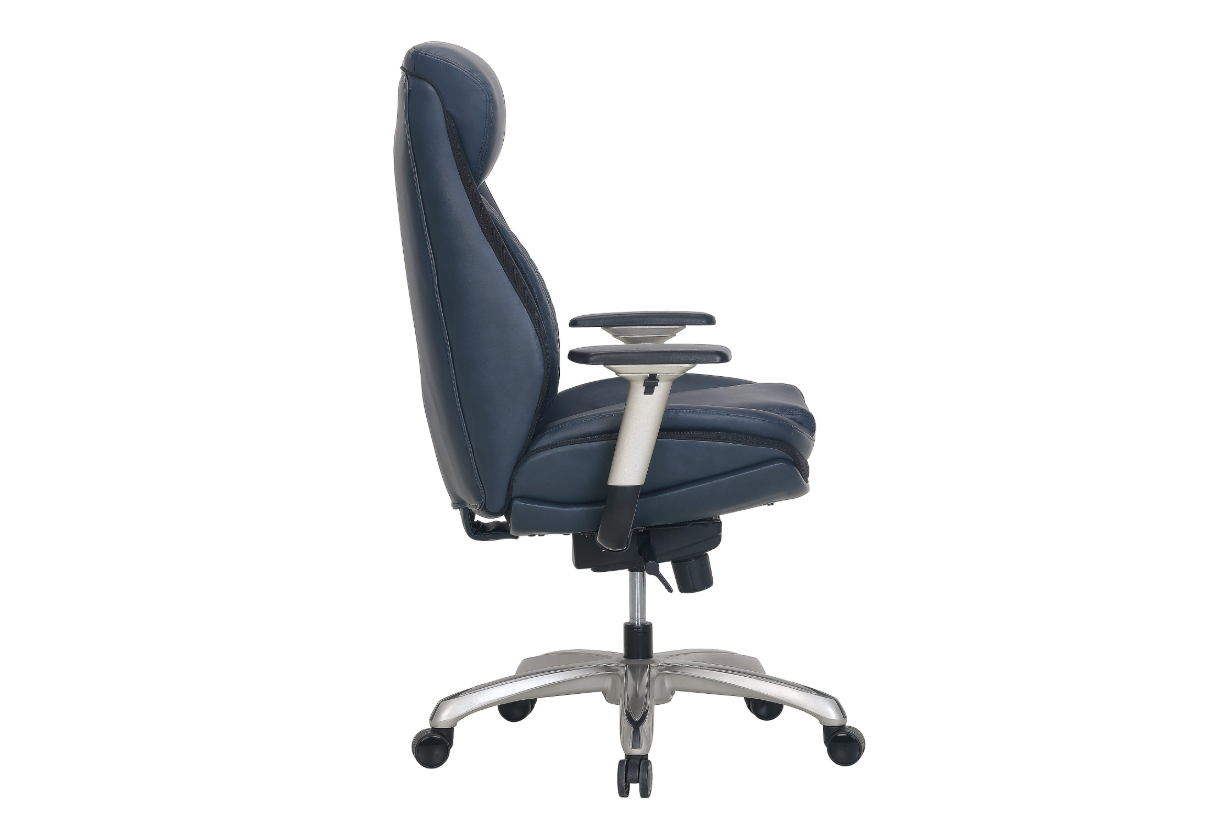 Shaquille O'Neal™ Zethus Ergonomic Bonded Leather High-Back Executive Office Chair, Navy/Silver