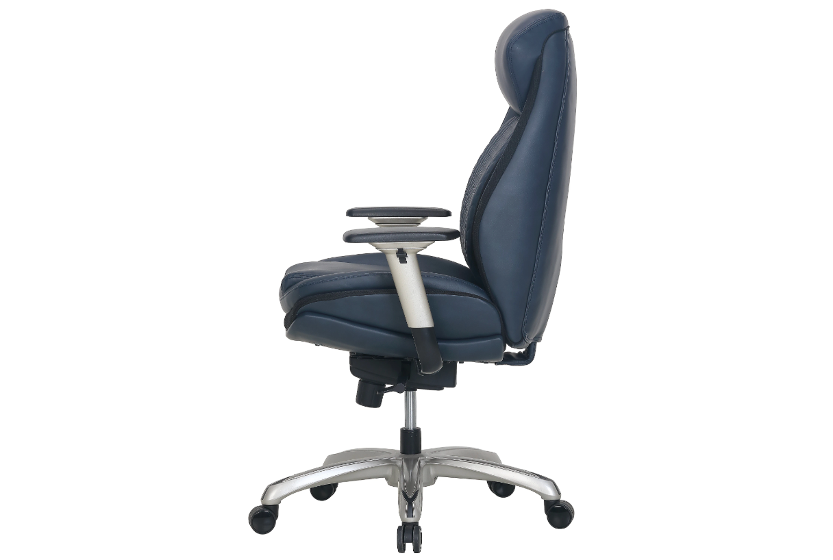 Shaquille O'Neal™ Zethus Ergonomic Bonded Leather High-Back Executive Office Chair, Navy/Silver