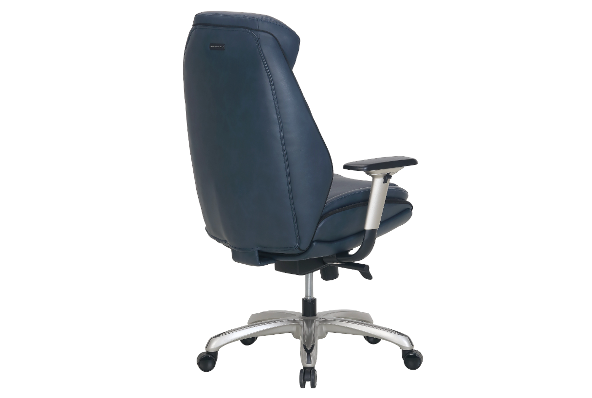 Shaquille O'Neal™ Zethus Ergonomic Bonded Leather High-Back Executive Office Chair, Navy/Silver