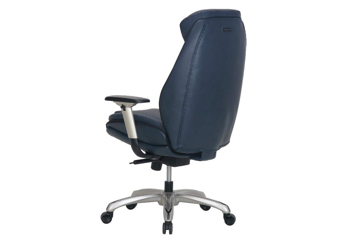 Shaquille O'Neal™ Zethus Ergonomic Bonded Leather High-Back Executive Office Chair, Navy/Silver