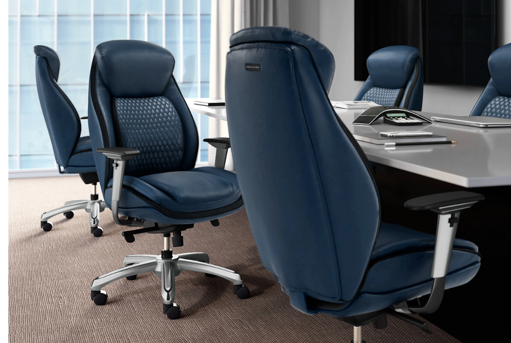 Shaquille O'Neal™ Zethus Ergonomic Bonded Leather High-Back Executive Office Chair, Navy/Silver