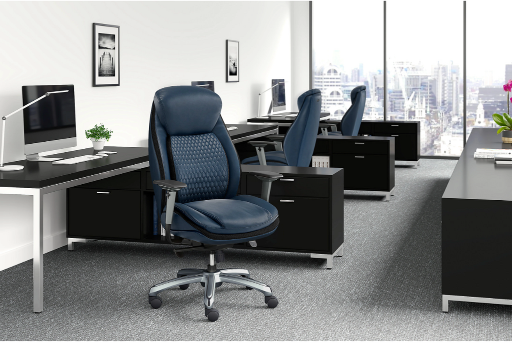 Shaquille O'Neal™ Zethus Ergonomic Bonded Leather High-Back Executive Office Chair, Navy/Silver