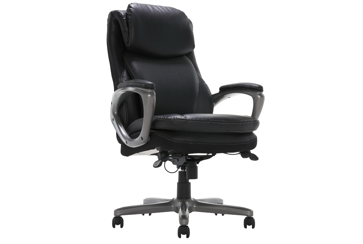Serta® Smart Layers™ Arlington AIR™ Bonded Leather High-Back Executive Office Chair, Black/Silver, BIFMA Compliant