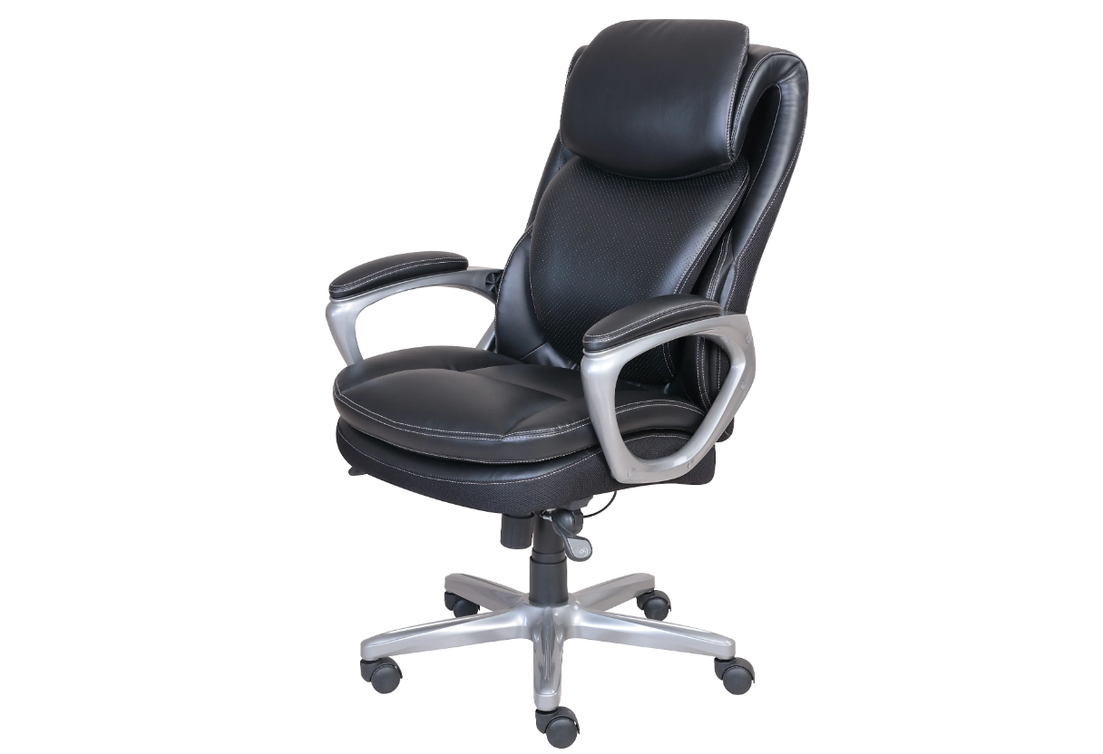 Serta® Smart Layers™ Arlington AIR™ Bonded Leather High-Back Executive Office Chair, Black/Silver, BIFMA Compliant