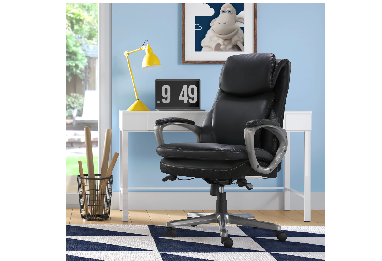 Serta® Smart Layers™ Arlington AIR™ Bonded Leather High-Back Executive Office Chair, Black/Silver, BIFMA Compliant