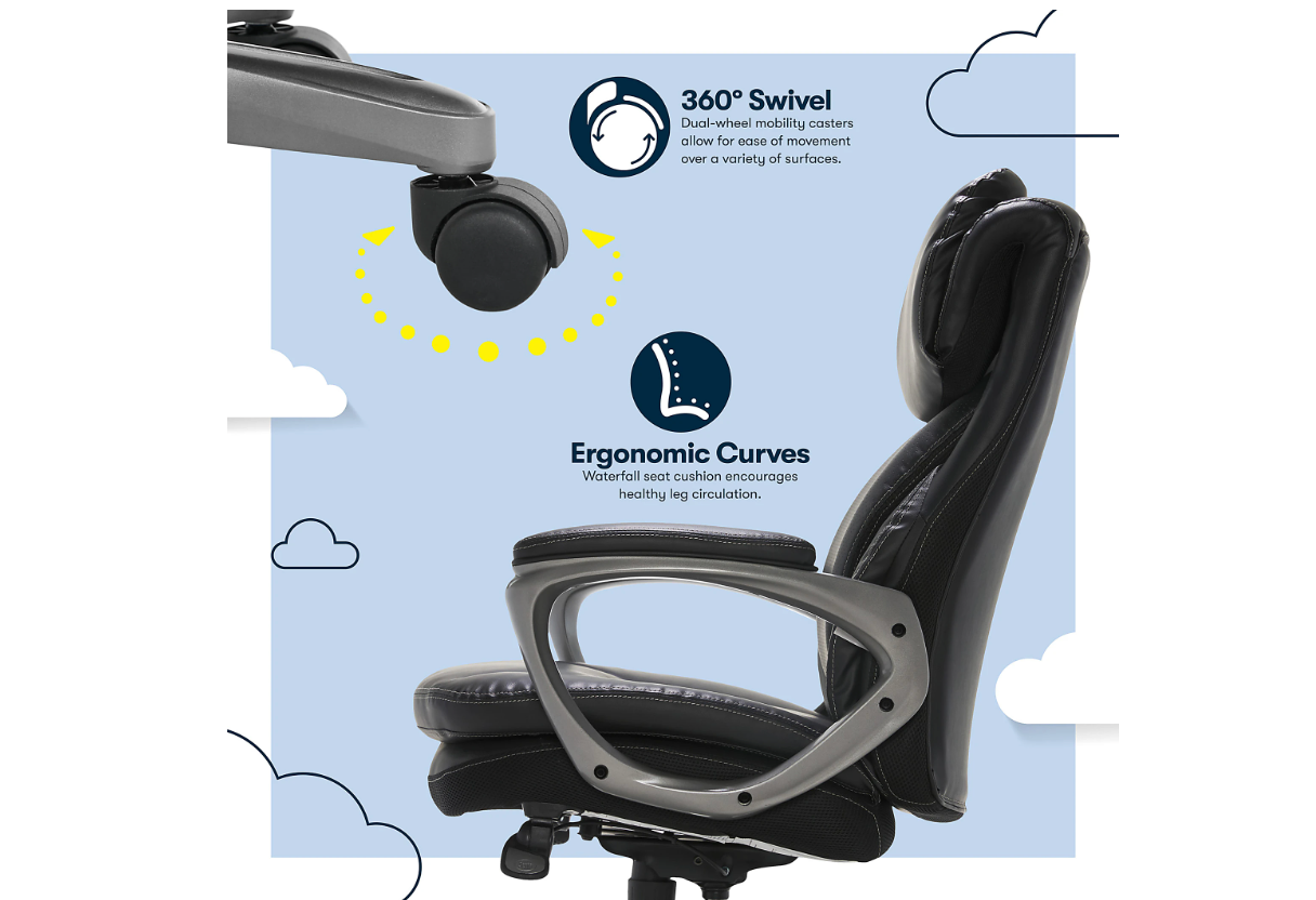 Serta® Smart Layers™ Arlington AIR™ Bonded Leather High-Back Executive Office Chair, Black/Silver, BIFMA Compliant