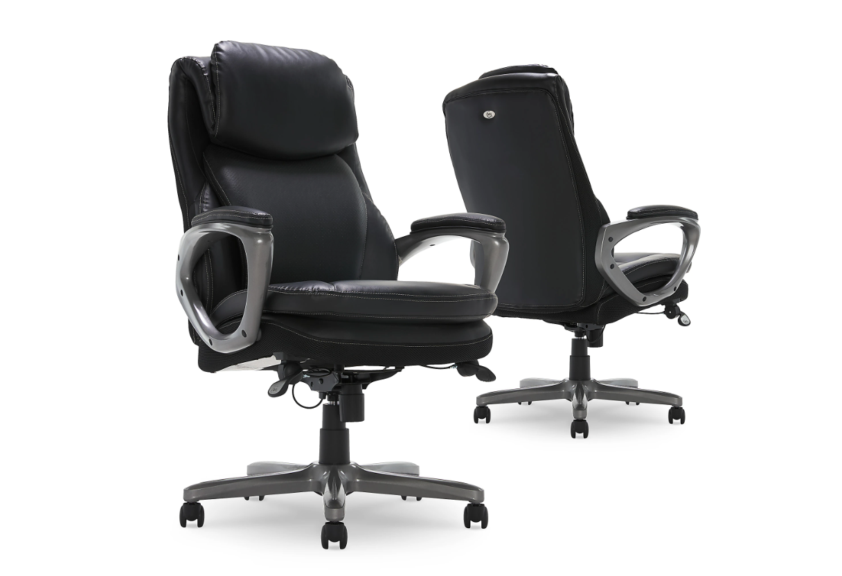 Serta® Smart Layers™ Arlington AIR™ Bonded Leather High-Back Executive Office Chair, Black/Silver, BIFMA Compliant