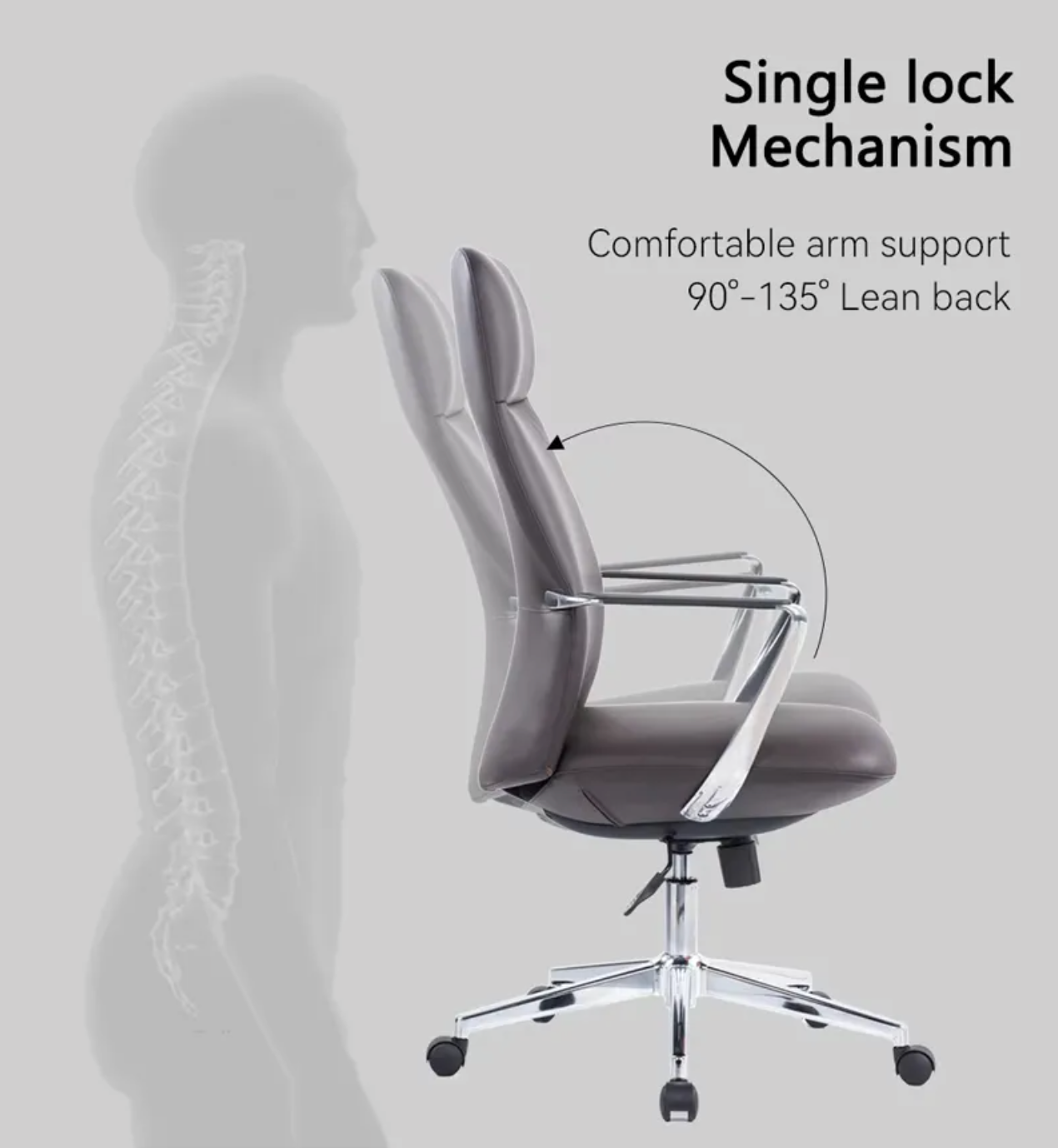 Office Chair Swivel High Back Black Leather Manager Chair