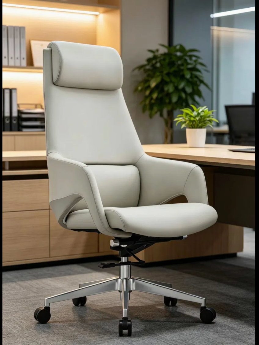 Premium White Leather Office Chair with Ergonomic Support Features For Executive Comfort