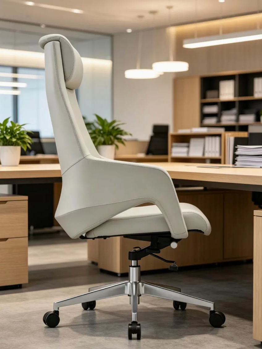 Premium White Leather Office Chair with Ergonomic Support Features For Executive Comfort