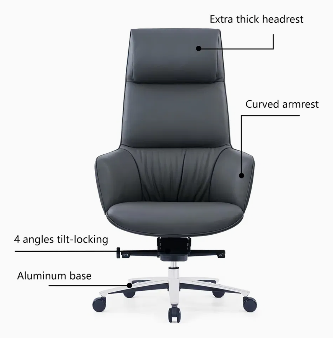 Premium Brown/Black Leather Chair Comfortable High Back Swivel Executive Chair