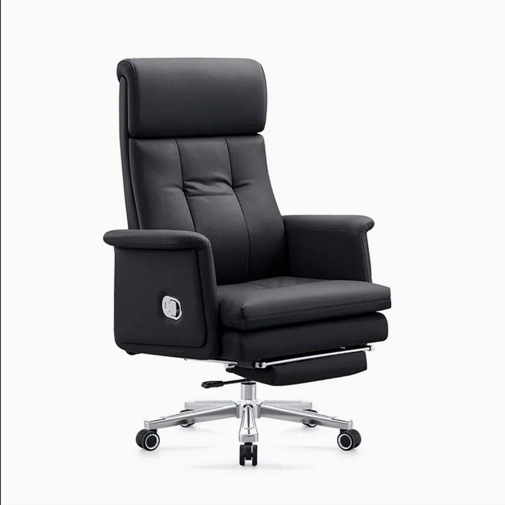 Reclining Office Chair with Retractable Footrest and Padded Armrests